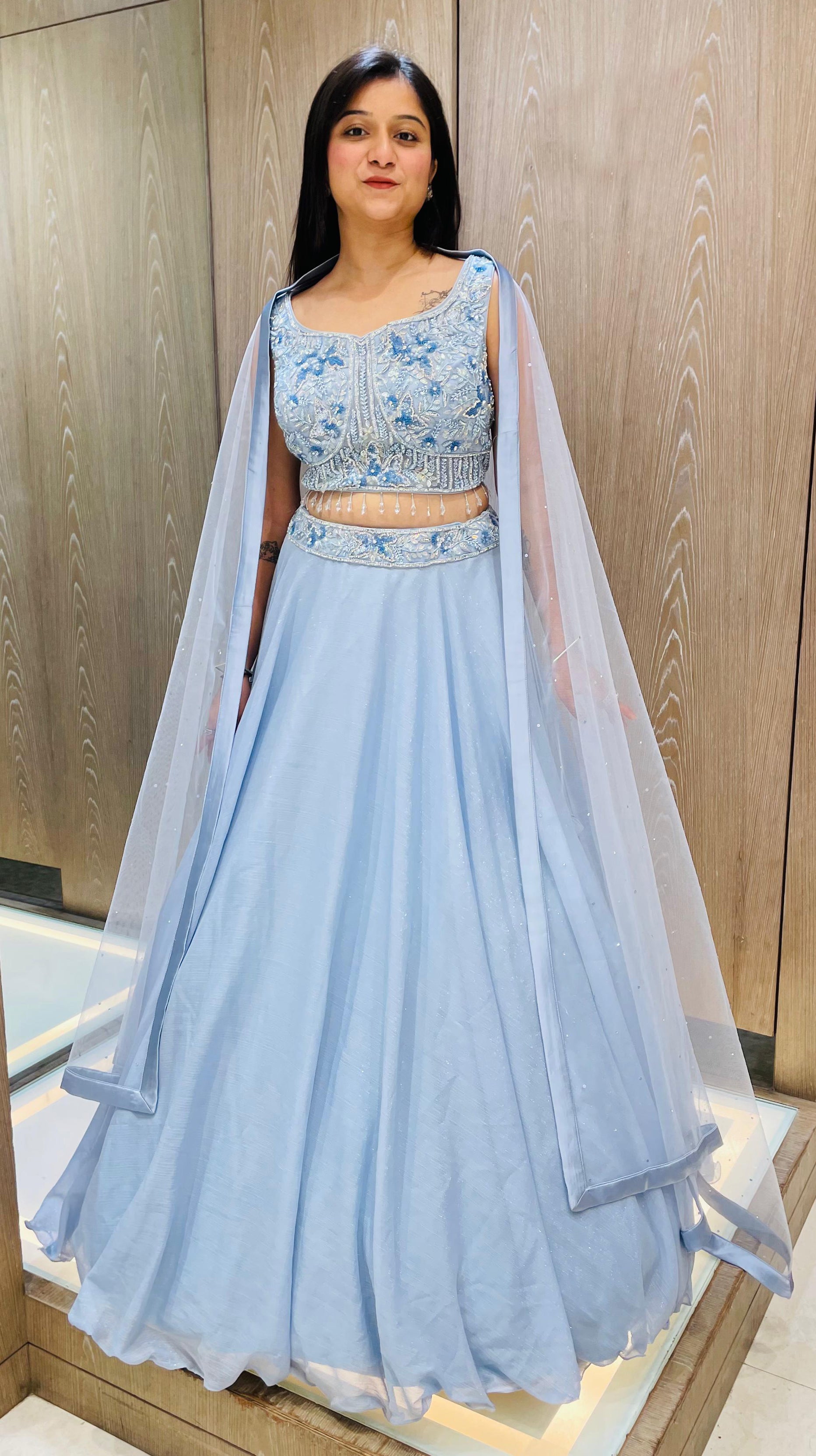 Sky Blue Color Georgette Hand Work Lehenga Choli
